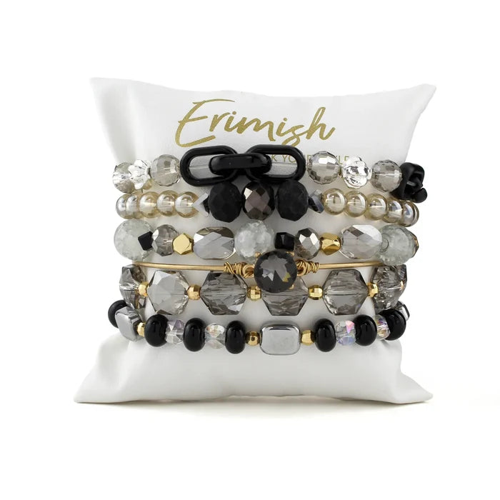 "ESKIMO" ERIMISH Black, Gold & Smoky Gray Boxed Bracelet Stack