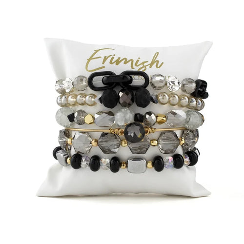 "ESKIMO" ERIMISH Black, Gold & Smoky Gray Boxed Bracelet Stack