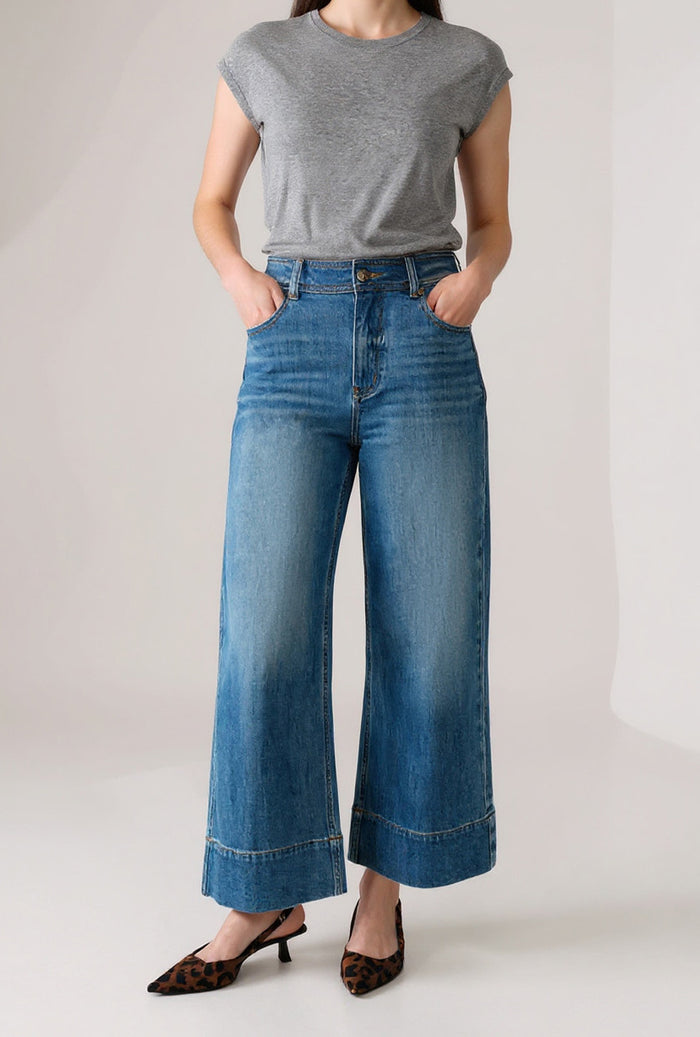 Petite Studio's Esme High-Rise Wide-Leg Cropped Jeans in Mist Blue