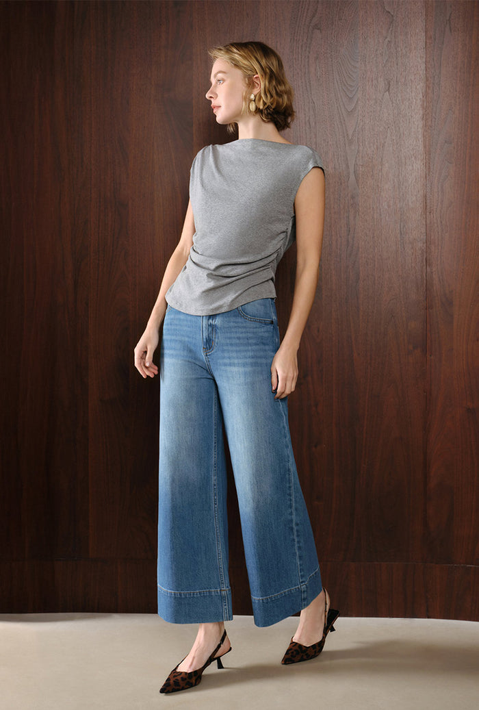 Petite Studio's Esme High-Rise Wide-Leg Cropped Jeans in Mist Blue