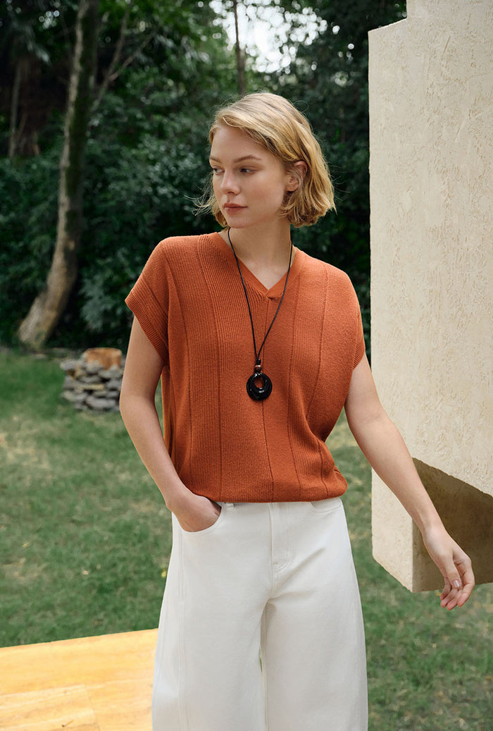 Petite Studio's Eugene Cotton Knit Top in Bronze