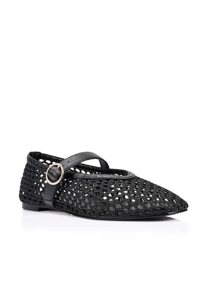 Eunice Mesh Mary Jane Flats - Black