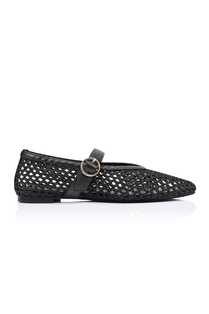 Eunice Mesh Mary Jane Flats - Black