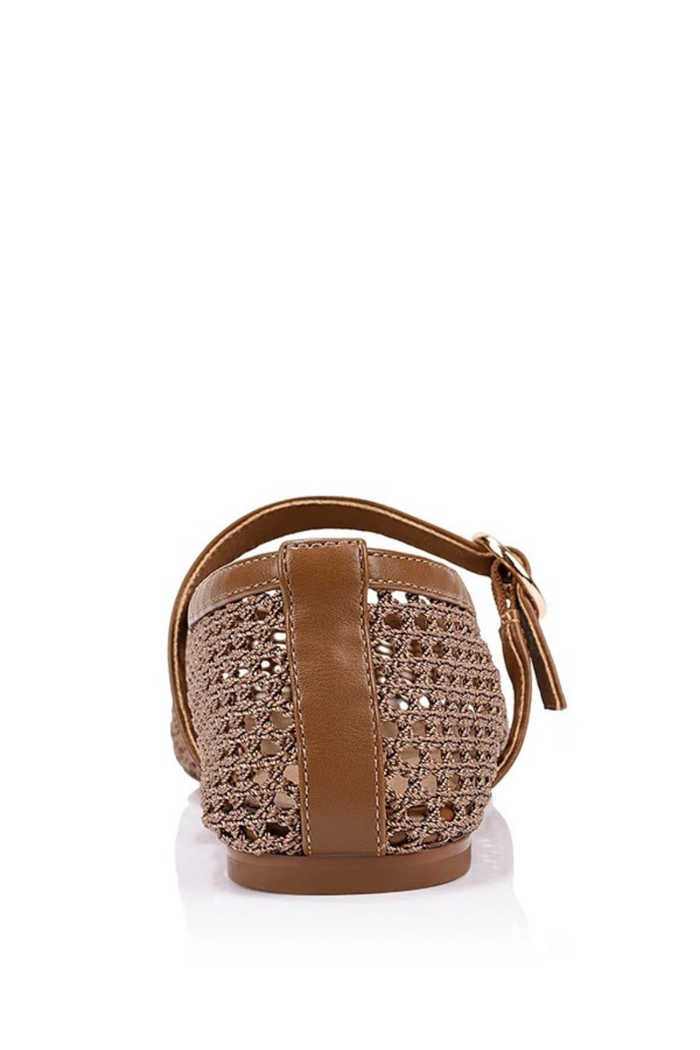 Eunice Mesh Mary Jane Flats - Dark Camel Tan