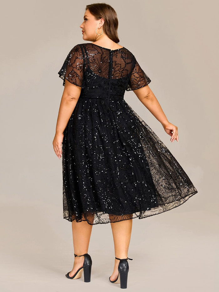 Sheer Ruffle Sequin Wedding Guest Dresses #color_Black