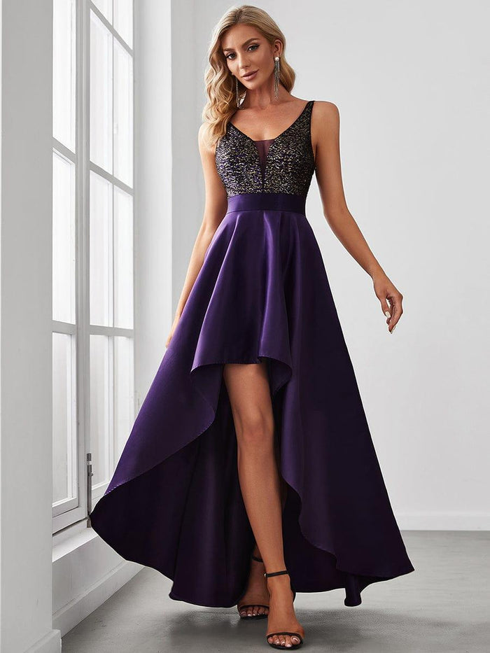 Sparkly High-Low Cruise Journey Dress #color_Dark Purple