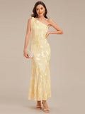 Flowing Ribbon Mesh Mermaid Formal Dress #color_Yellow