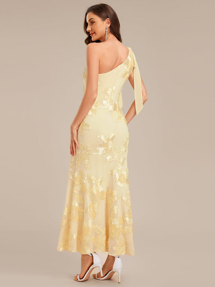 Flowing Ribbon Mesh Mermaid Formal Dress #color_Yellow