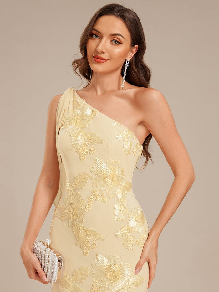 Flowing Ribbon Mesh Mermaid Formal Dress #color_Yellow