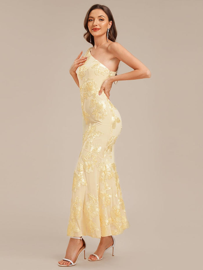 Flowing Ribbon Mesh Mermaid Formal Dress #color_Yellow