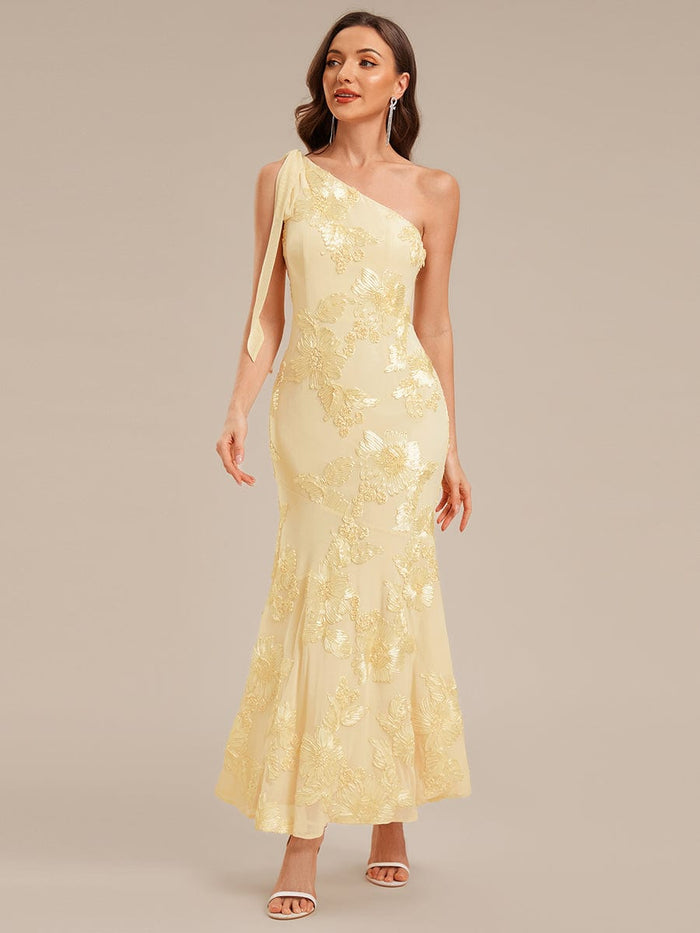 Flowing Ribbon Mesh Mermaid Formal Dress #color_Yellow