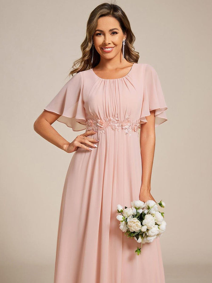 Pleated Applique Maxi Bridesmaid Dress #color_Pink