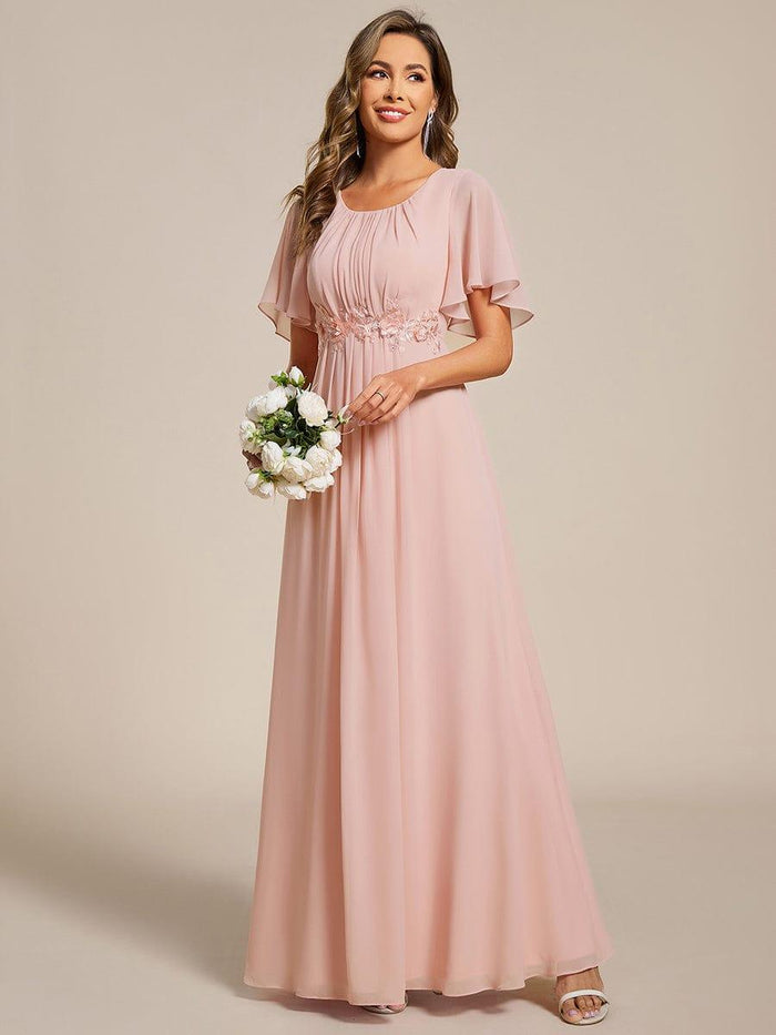 Pleated Applique Maxi Bridesmaid Dress #color_Pink