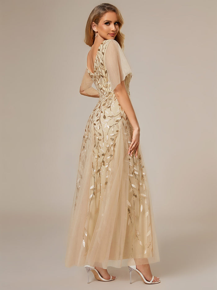 Elegant Ruffle Sleeves Maxi Sequin Mother of the Bride Dress #color_Gold