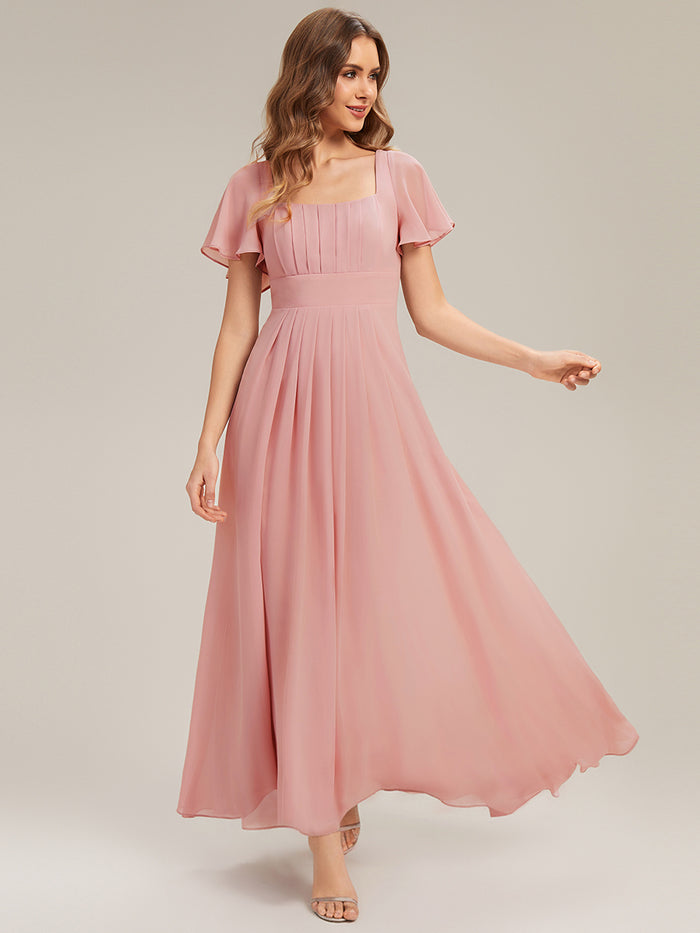 Ruched Chiffon Ruffle Sleeve Bridesmaid Dress #color_Dusty Rose