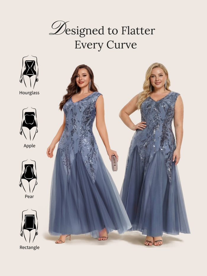 Glitter Embroidered Cap Sleeve High Stretch Mother of the Bride Dress #color_Dusty Blue