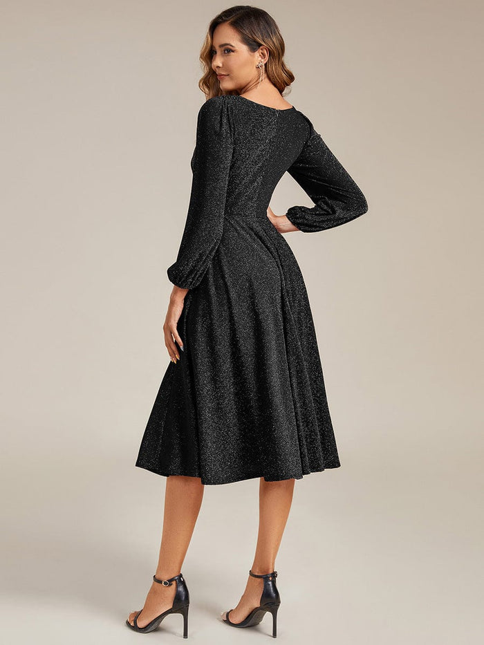 With Pocket Glitter Midi Wedding Guest Dress #color_Black