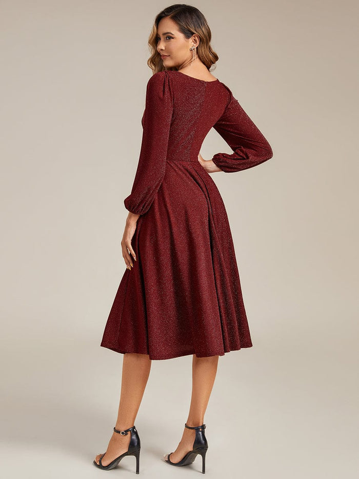 With Pocket Glitter Midi Wedding Guest Dress #color_Burgundy