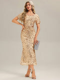 Sequin Mermaid Round Neck Dress #color_Gold
