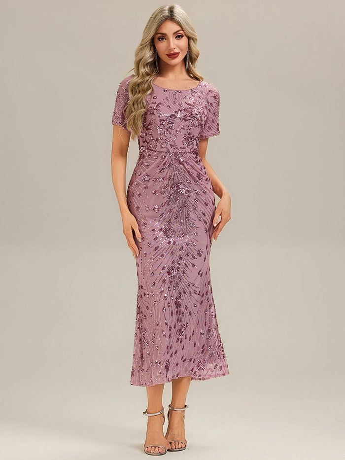 Sequin Mermaid Round Neck Dress #color_Purple Orchid