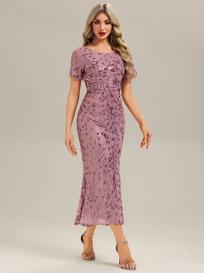 Sequin Mermaid Round Neck Dress #color_Purple Orchid