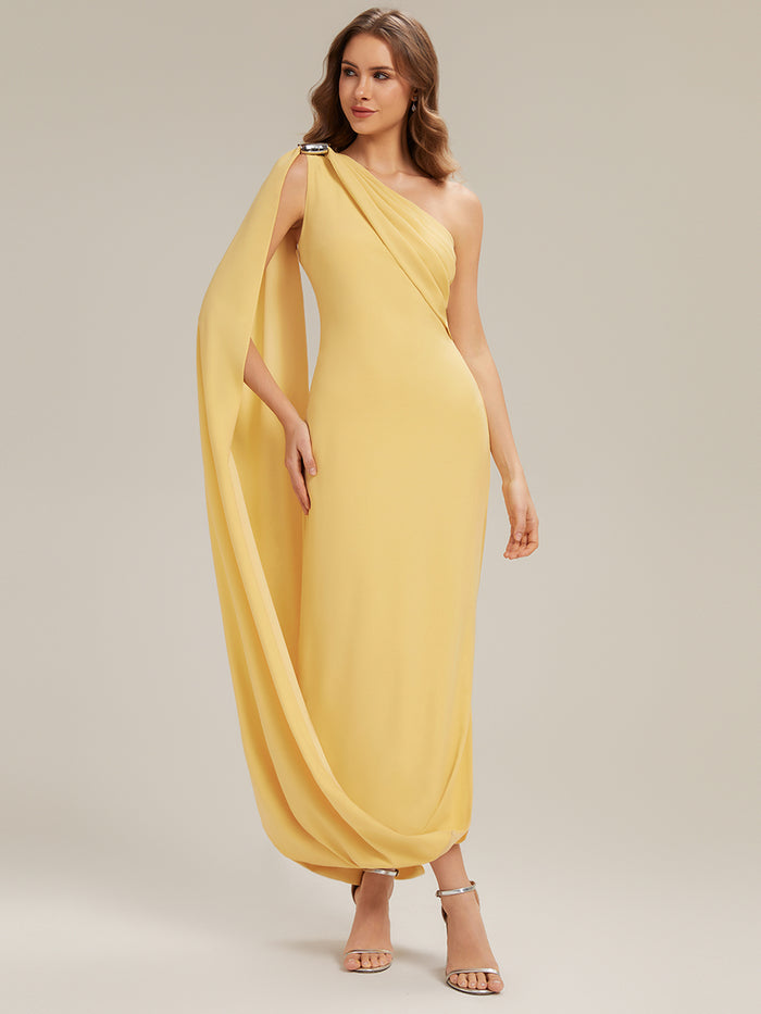 Flowing Ribbons Knit Sleeveless Wedding Guest Dress #color_Yellow
