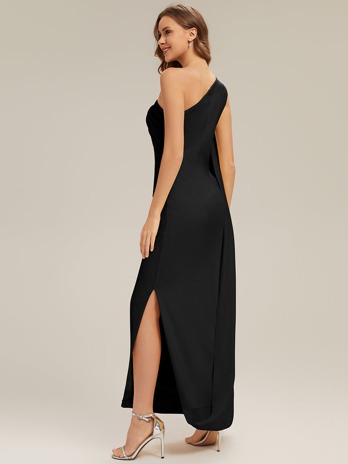 Flowing Ribbons Knit Sleeveless Wedding Guest Dress #color_Black