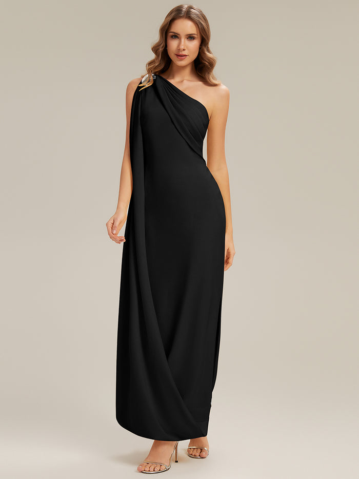 Flowing Ribbons Knit Sleeveless Wedding Guest Dress #color_Black