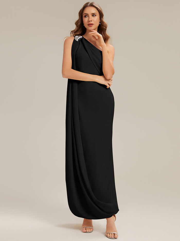 Flowing Ribbons Knit Sleeveless Wedding Guest Dress #color_Black
