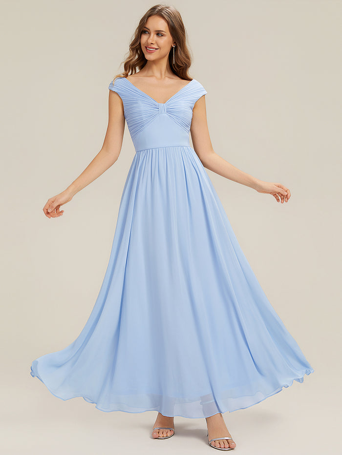 Pleated Chiffon Cap Sleeve Bridesmaid Dress #color_Ice Blue