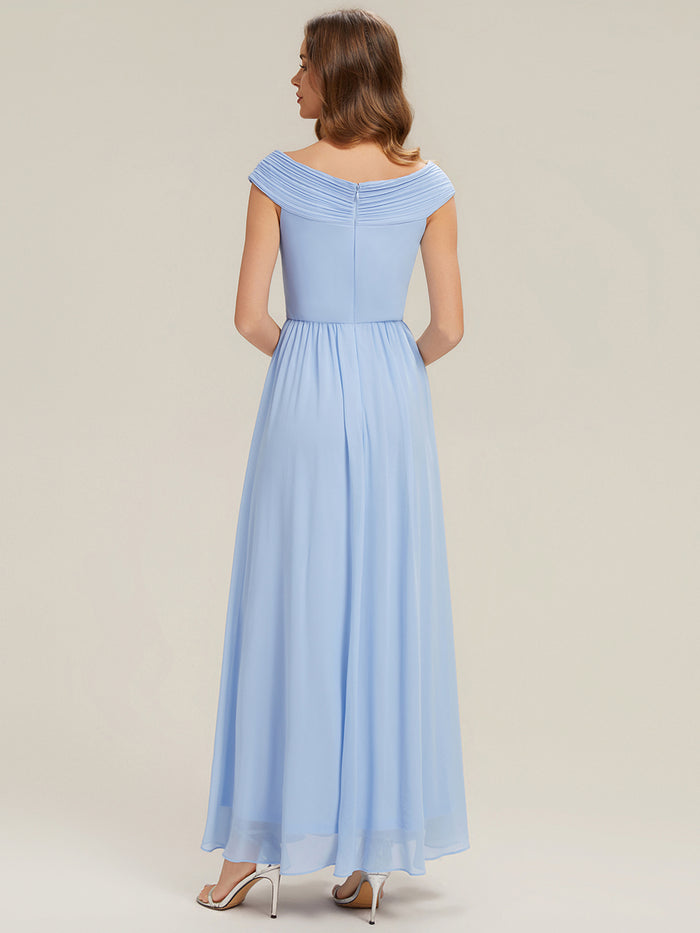 Pleated Chiffon Cap Sleeve Bridesmaid Dress #color_Ice Blue