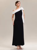 Asymmetric Shoulder with Bow Knit Wedding Guest Dress #color_Ivory-Black