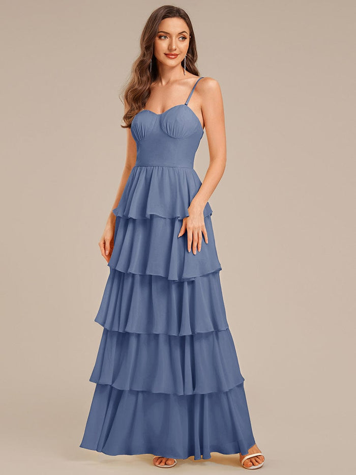 Ruffled Chiffon Sleeveless Wedding Guest Dress #color_Dusty Blue