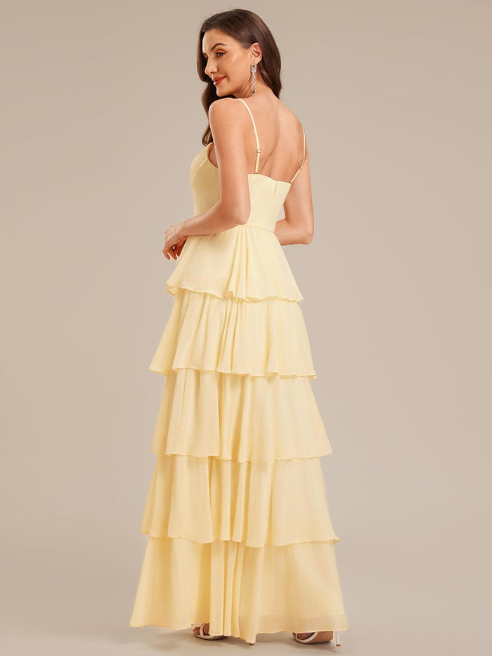 Ruffled Chiffon Sleeveless Wedding Guest Dress #color_Yellow