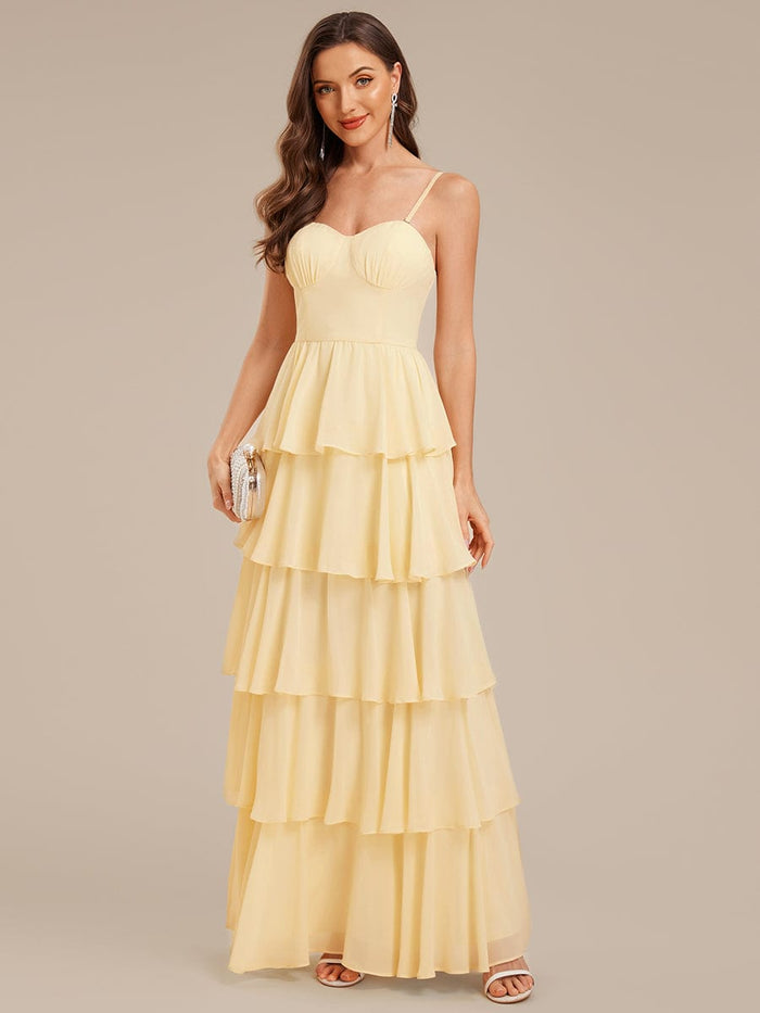 Ruffled Chiffon Sleeveless Wedding Guest Dress #color_Yellow