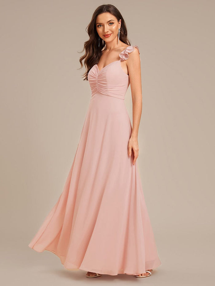 Backless Chiffon Ruffled Bridesmaid Dress #color_Pink