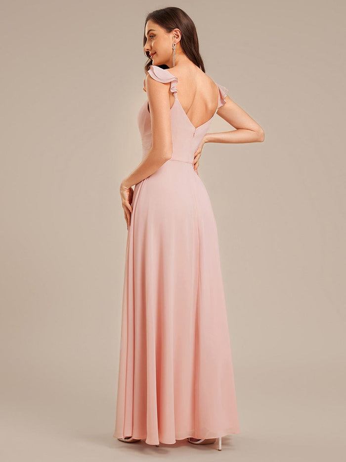 Backless Chiffon Ruffled Bridesmaid Dress #color_Pink