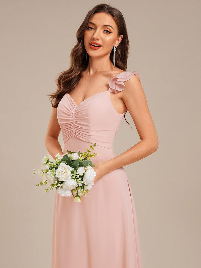 Backless Chiffon Ruffled Bridesmaid Dress #color_Pink