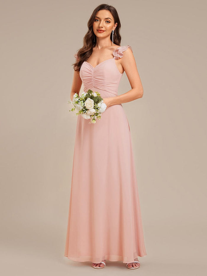 Backless Chiffon Ruffled Bridesmaid Dress #color_Pink