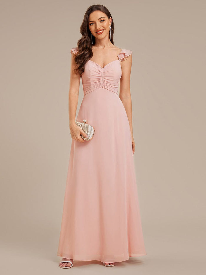 Backless Chiffon Ruffled Bridesmaid Dress #color_Pink