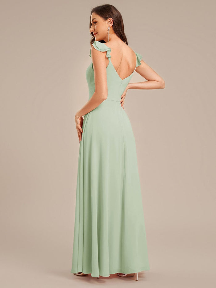 Backless Chiffon Ruffled Bridesmaid Dress #color_Mint Green