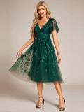Leaf Sequin Cruise Journey Formal Dress #color_Dark Green
