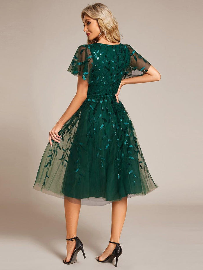 Leaf Sequin Cruise Journey Formal Dress #color_Dark Green