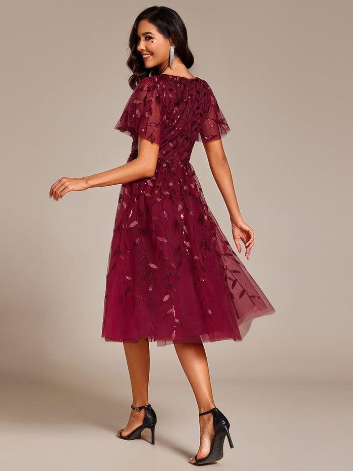 Leaf Sequin Cruise Journey Formal Dress #color_Burgundy