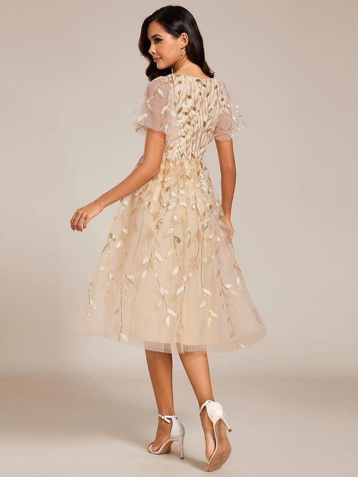Leaf Sequin Cruise Journey Formal Dress #color_Gold