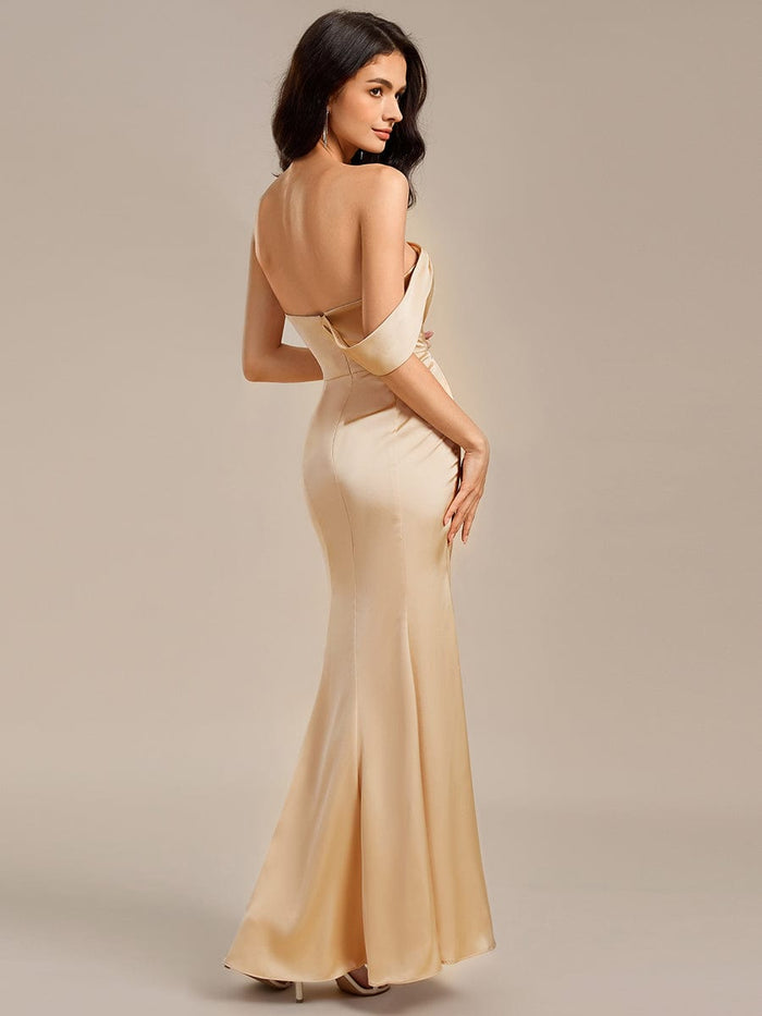 Satin One Shoulder Side Split Maxi Mermaid  Bridesmaid Dresses #color_Champagne