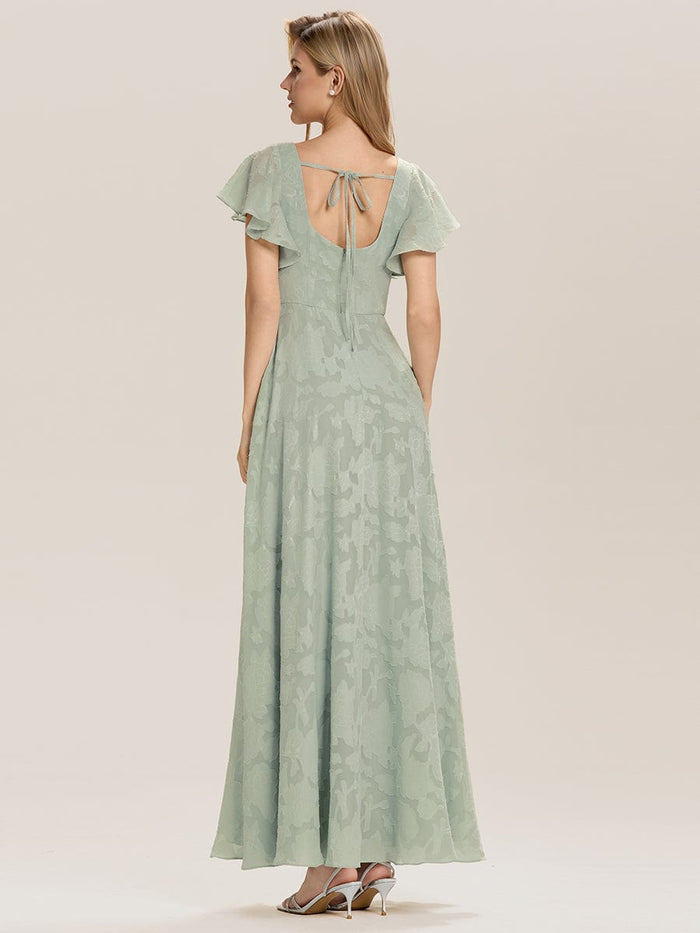 A-Line Chiffon Ruffle Sleeve Evening Dress #color_Mint Green