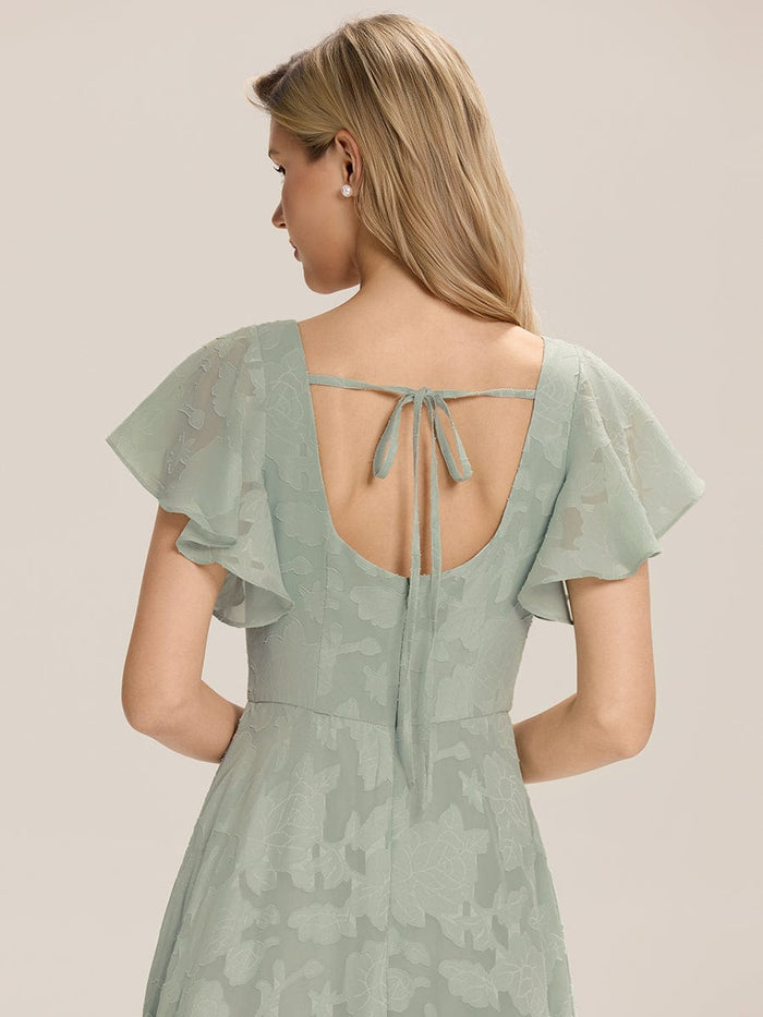 A-Line Chiffon Ruffle Sleeve Evening Dress #color_Mint Green
