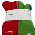Multicolor Nike Everyday Plus Cushioned Crew Training Socks 6-Pack, unisex XL, shown in a close-up view highlighting the cushioned design.
