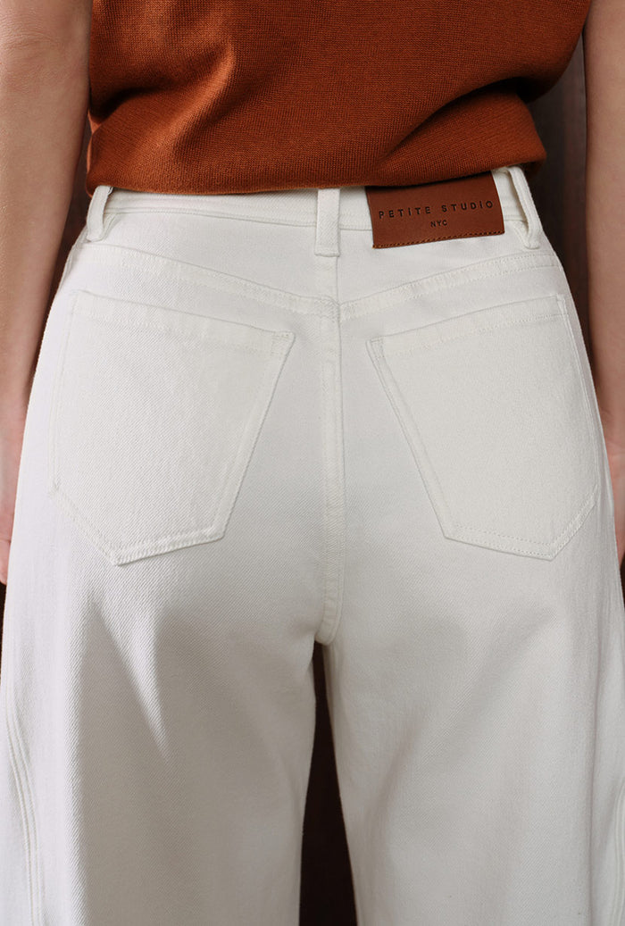 Petite Studio's Evie Mid-Rise Barrel Jeans in White